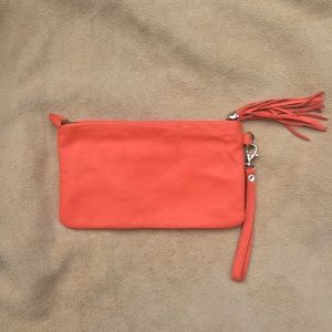 BARNEYS NY Neon Buttery Leather Wristlet Clutch